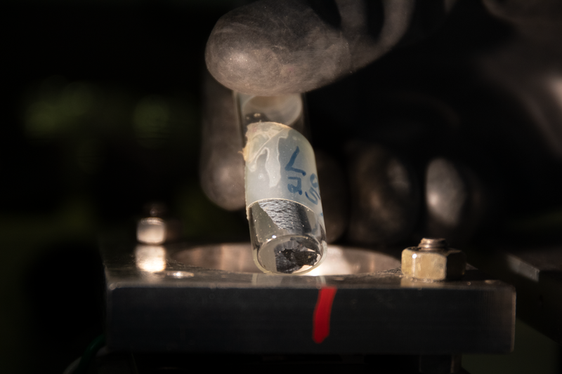Lanthanum foil held in a glove box full of inert gas